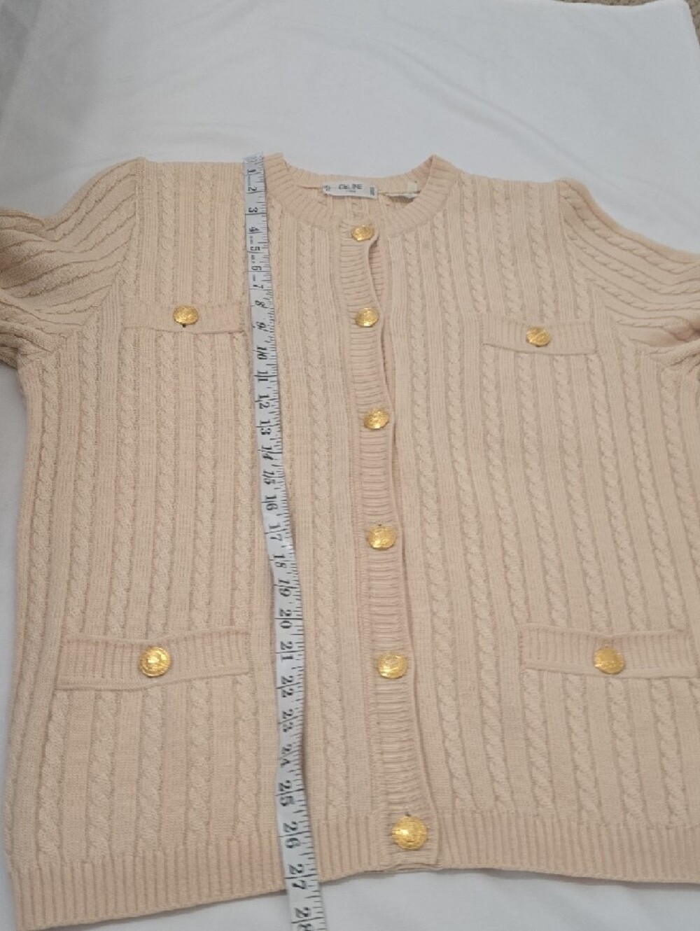 Celine Cream Cable-Knit Cardigan with Gold Buttons - Picture 8 of 13